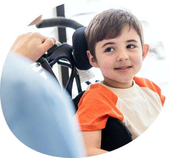 Smiling boy in wheelchair
